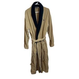 RALPH LAUREN POLO BATHROBE, MEN's OS One Size Beige Khaki Black Pony Vintage